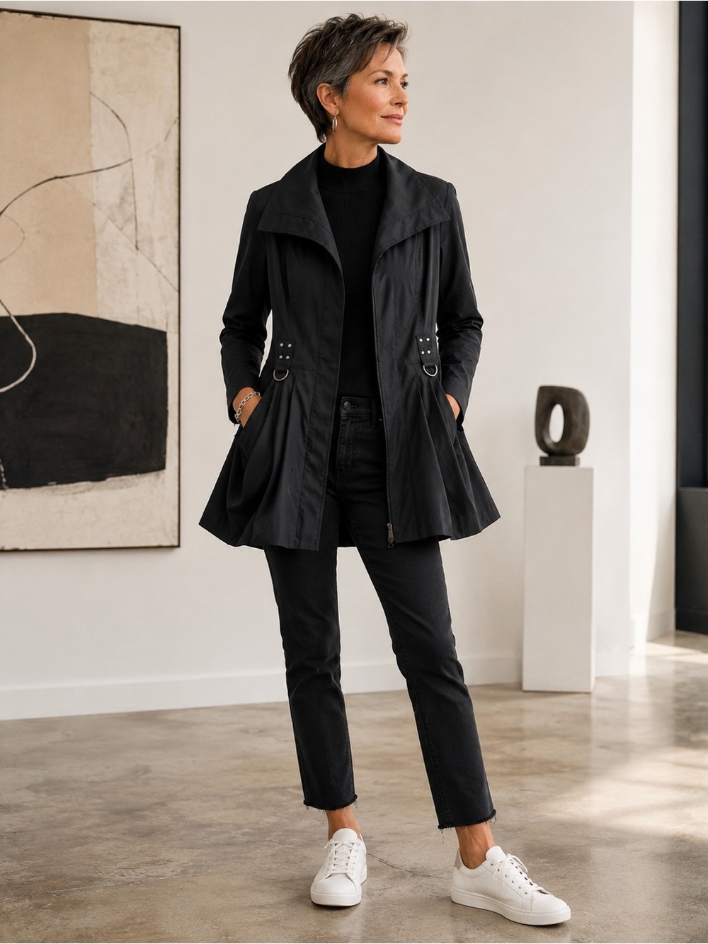 Joseph Ribkoff Black Architectural Zip Jacket | Size 4 | Made in Canada